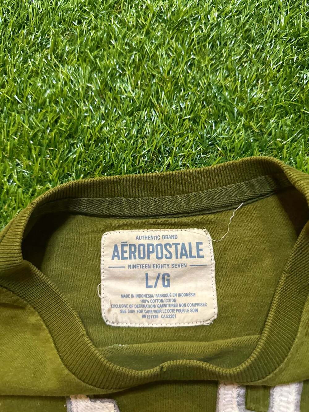 Y2K 2000s Aeropostale Ath Dept 1987 Graphic T-Shirt Olive Green - Picture 6 of 6